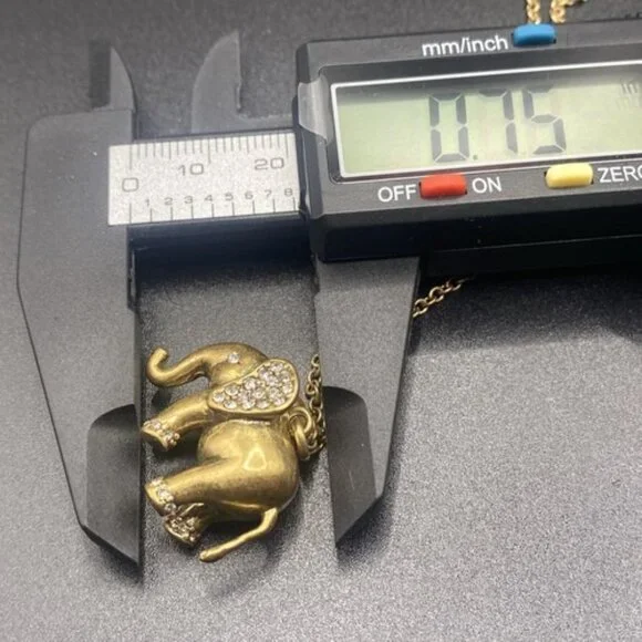 Signed J.Crew  Necklace Gold-Tone Rhinestone Elephant Trunk Up Pendant 28 +3" - Picture 13 of 13